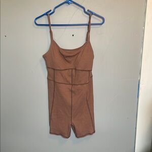 NWT SO Medium acorn cotton blend ribbed unitard one piece lounge brown